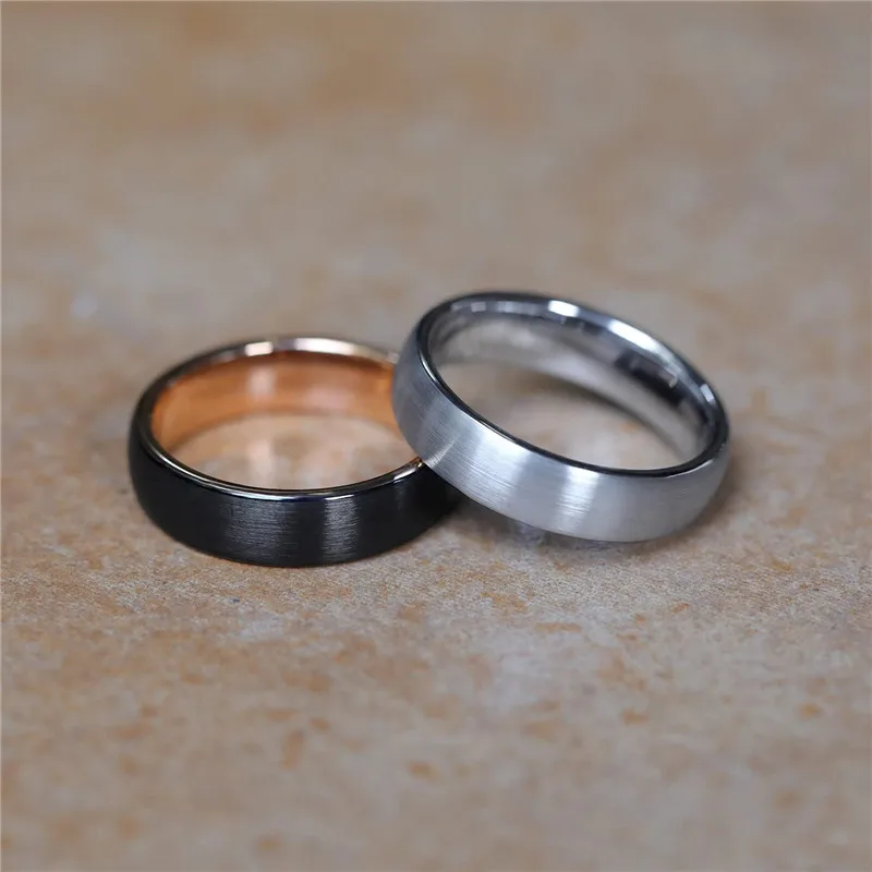 Tigrade Gebürsteter Wolframring in Silber/Schwarz/Blau/Roségold Zweifarbiger Damenring 6mm Weiblicher Ehering für Männer und Frauen Anel – Detail 2