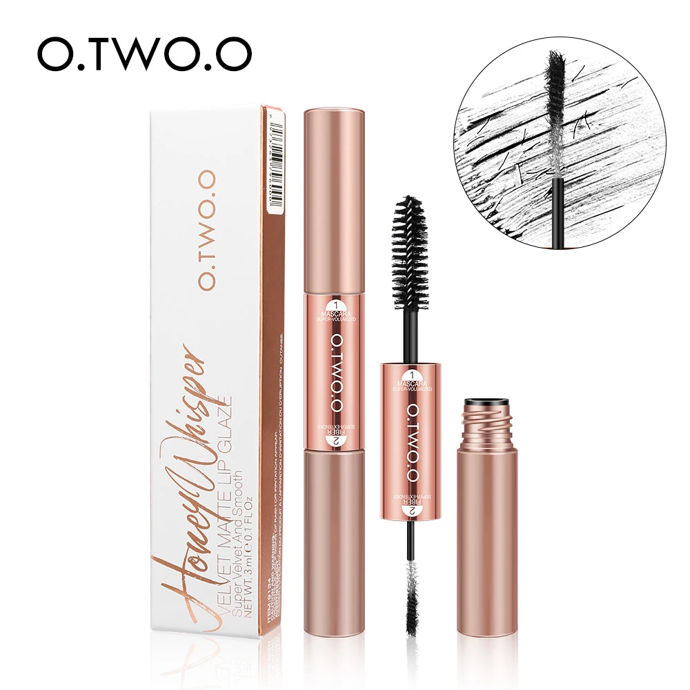 O.TWO.O 2 in 1 Makeup Mascara Volume Curling 4D Silk Fiber Lengthening Lashes Waterproof Fast Dry Nourish Eyelash Extension