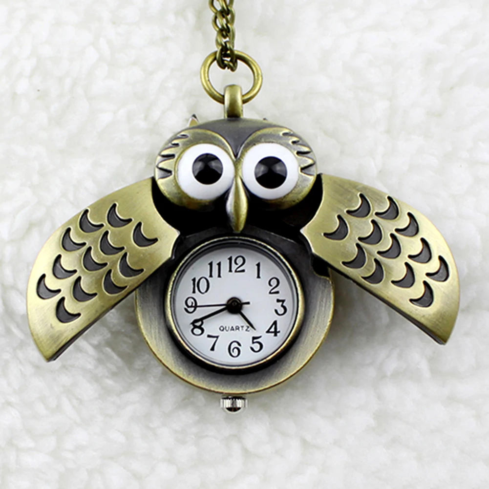 GORĄCY!! Ciekawy zegarek kieszonkowy Vintage Bronze Retro Slide Smart Cute Owl Pendant Long Chain Necklace Pocket Watch карманные часы