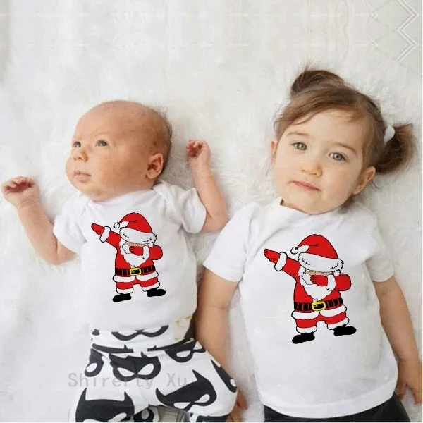 Vêtements de noël assortis pour père noël, T-Shirts drôles pour bébés, hauts assortis pour frères et sœurs, barboteuse pour bébés