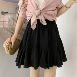 Women Skirt Summer Short Chiffon Pleated Skirt A-line High Waist Mini Skirt Black White Pink Plus Size mujer faldas