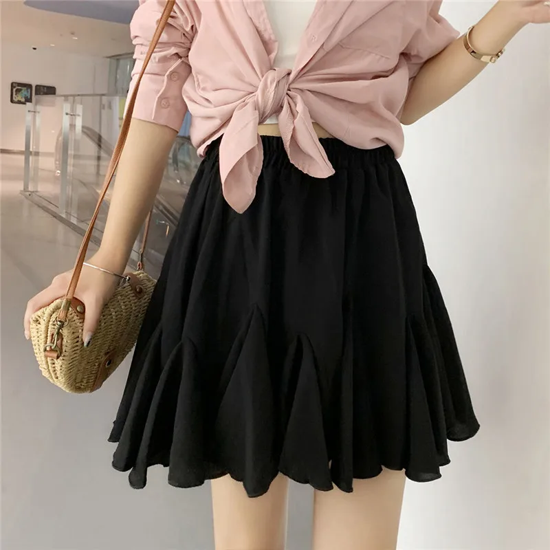 Women Skirt Summer Short Chiffon Pleated Skirt A-line High Waist Mini Skirt Black White Pink Plus Size mujer faldas