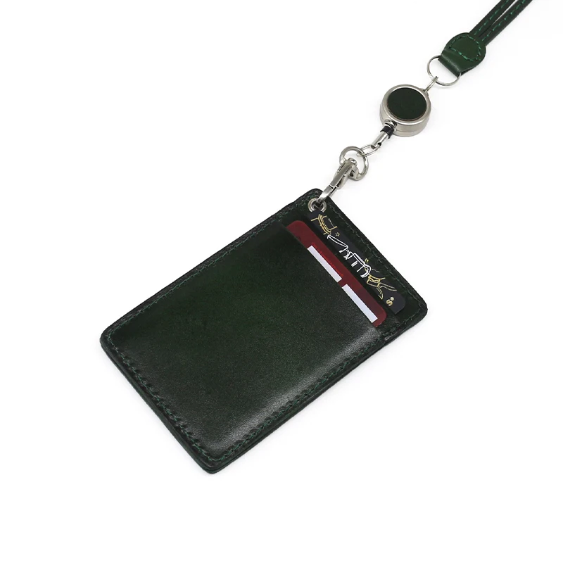 ID Badge For Office Work Genuine Leather Luxury Handmade Identity Bus Card Bag Reel Hanging Neck Wallet Cowhide Mini Purses