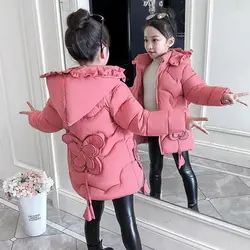 Thick Keep Warm Winter Jacket For Girls Butterfly Hooded Kids Outerwear Teenager Long Windbreaker Coat 4-12 Years old