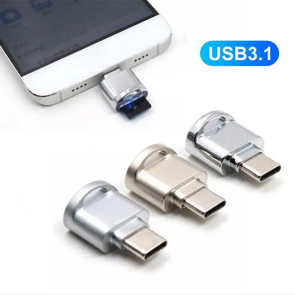 Mini Metal USB 3.1 Micro Secure Digital TF Memory Type-C Card Reader OTG Adapter