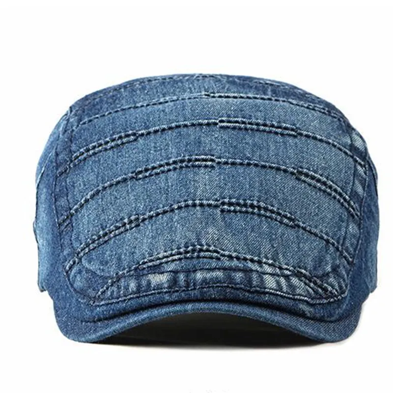 Spring Summer Solid Color Newsboy Caps Men Cotton Washed Denim Flat Peaked Cap Women Painter Beret Hats 31