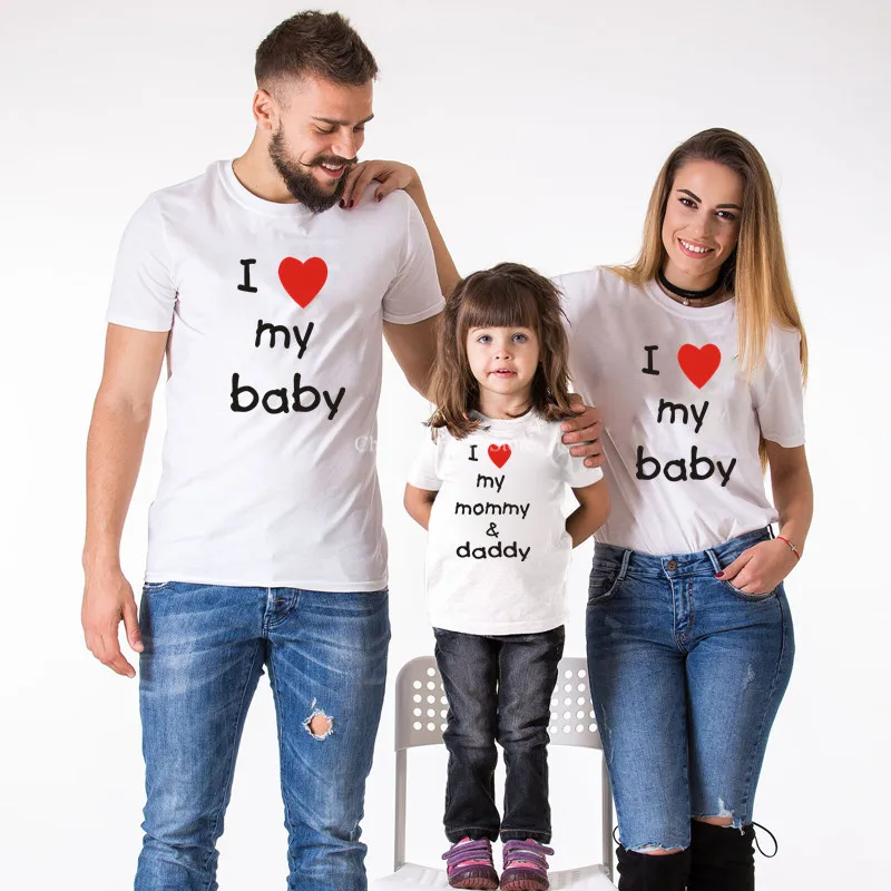 Family Matching Shirt I Love My Baby Short Sleeve Cotton Tops Father Mother Son Daughter Matching Clothes Family Look