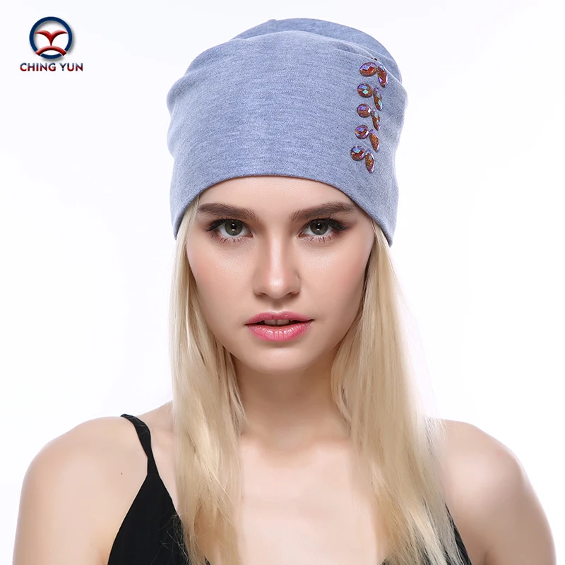 

CHING YUN Women Cashmere knit hat new soft Winter Warm Rhinestone embroidery High Quality Female Solid Color Knitted Hat C19-24