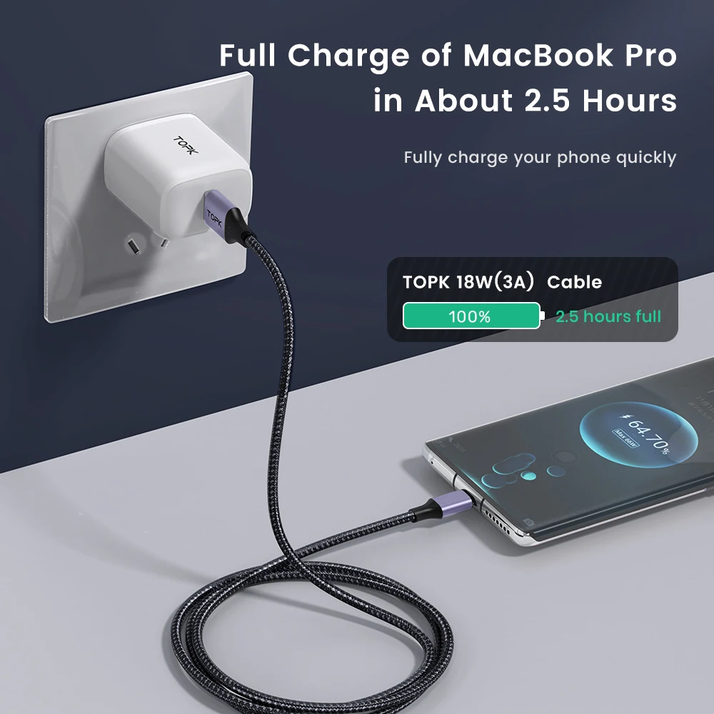 TOPK AN10 3A Micro USB Type C Cable Phone Charger USB Cable Fast Quick Phone Charging Cord for Xiaomi Redmi Phone Sccessories