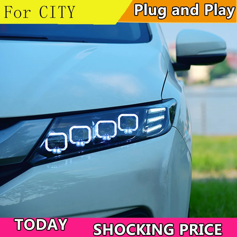 

Стайлинг автомобиля для Honda City Headlight 2015 2016 2017, светодиодные фары, светодиодные DRL, светодиодные матричные линзы, поворотники