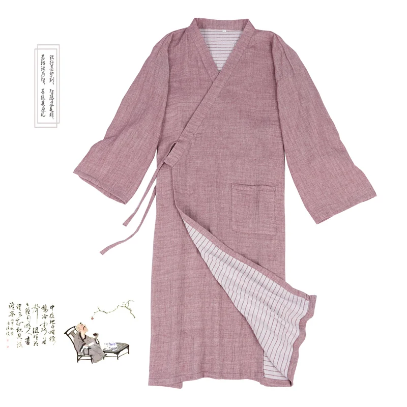 Chinese Traditional Ancient Style Summer Robe Pajamas Soft Loose Bathrobe Kimono Hanfu Man Sleep Lounge Vintage Monk Wear