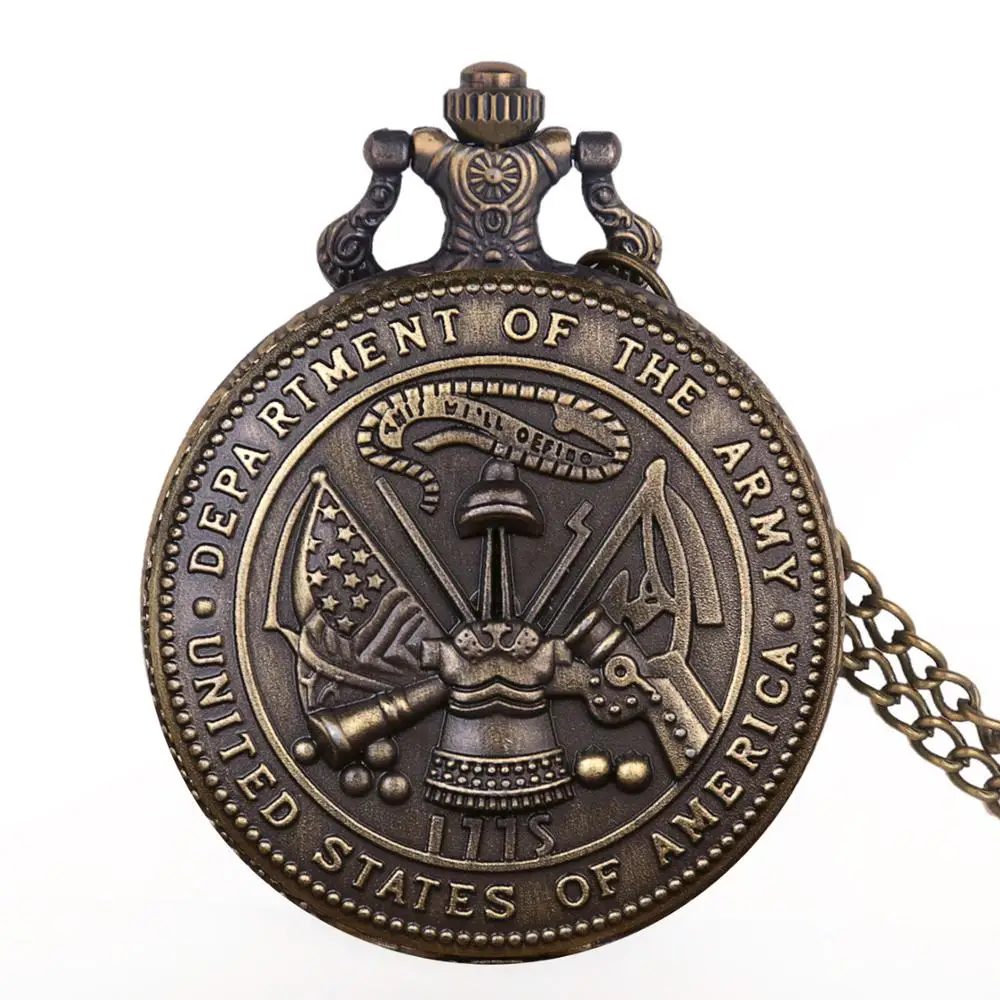 

Steampunk Brnonze State of America Department Of The Army pocket watch Clock Theme Pendant Necklace Men Women Gift watch Unique