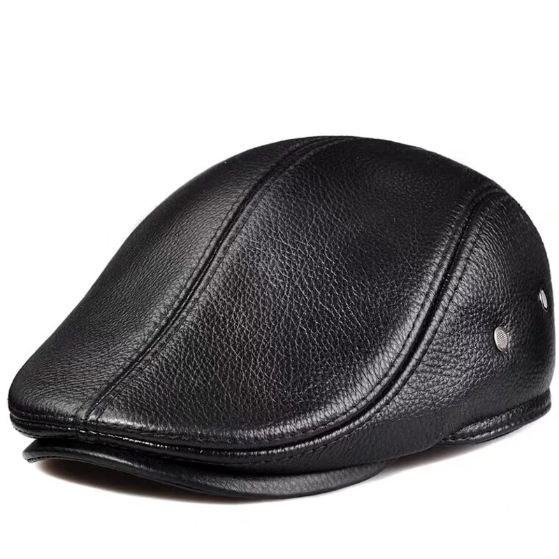 Sombrero de cuero genuino para hombre, boinas de protección para los oídos, cálidas, para exteriores, 100%, ocio, venta al por mayor