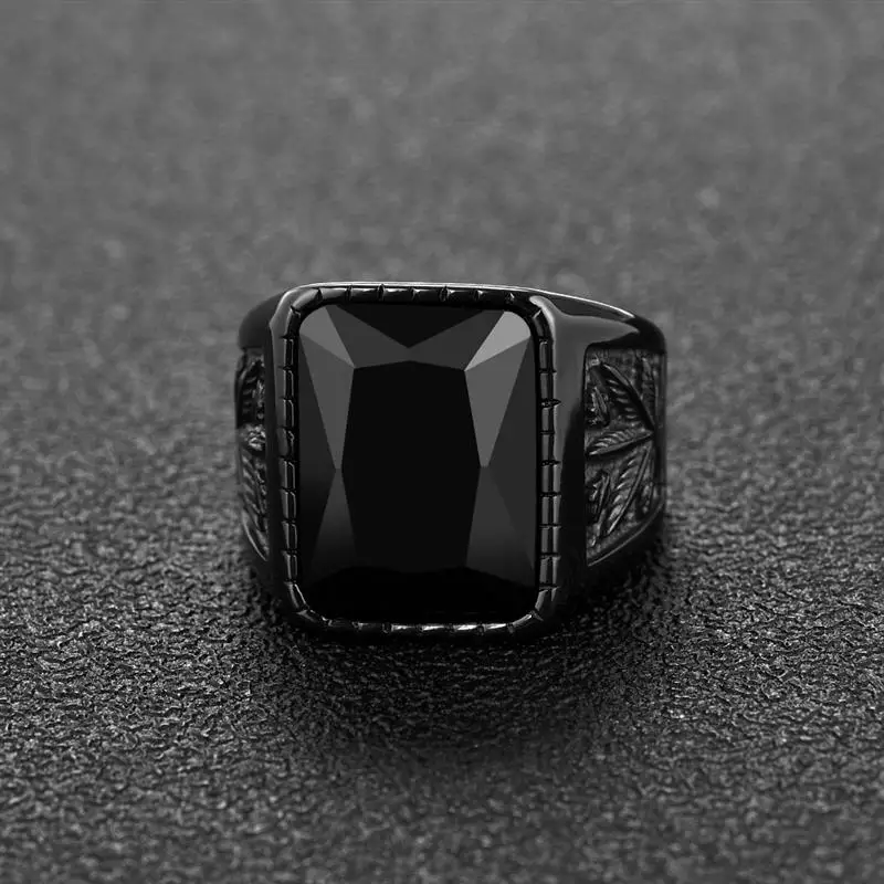 Jiayiqi Men Hiphop Ring 316L Stainless Steel Black/Red Stone Ring Rock Fashion Male Jewelry Wedding Rings Accessories Wholesale
