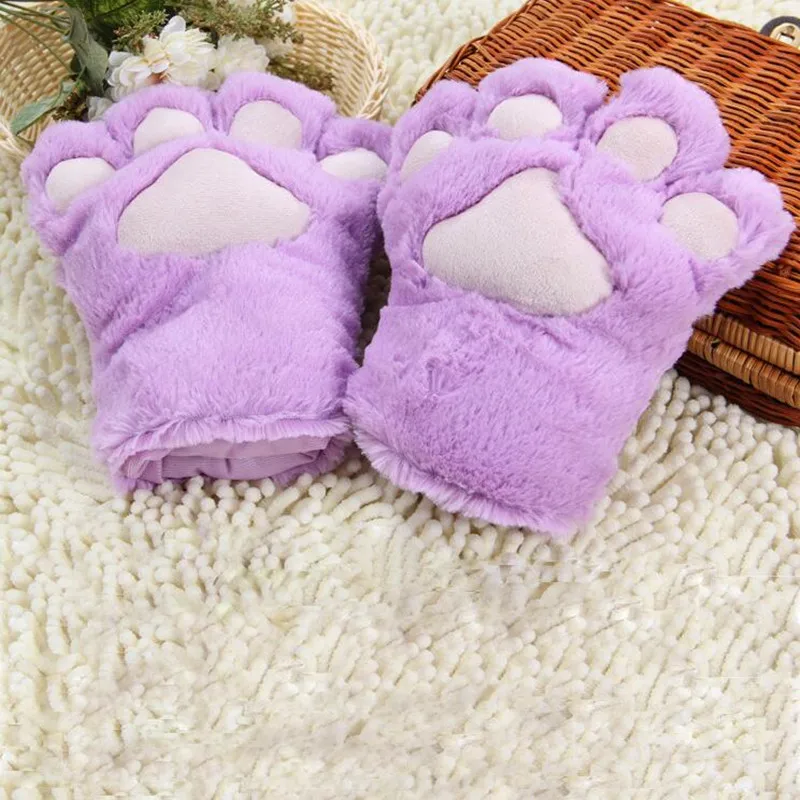 Women Lady Cartoon Plush Cat Paws Gloves Maid Anime Dress Up Props Cosplay Accessories Party Christmas Xmas Halloween