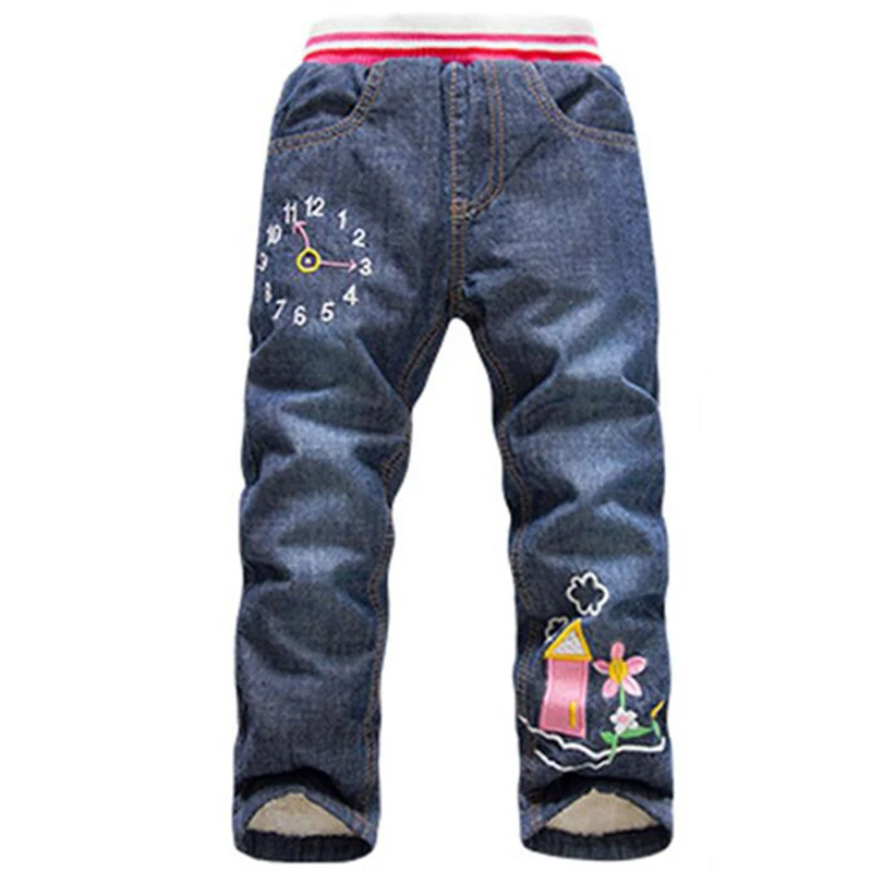 2021 New Warm Pants Kids Cartoon Pant Fashion Boy Girl Jeans Winter Thickening Kids Denim Pants Baby Jean Infant Clothing 3-7Y