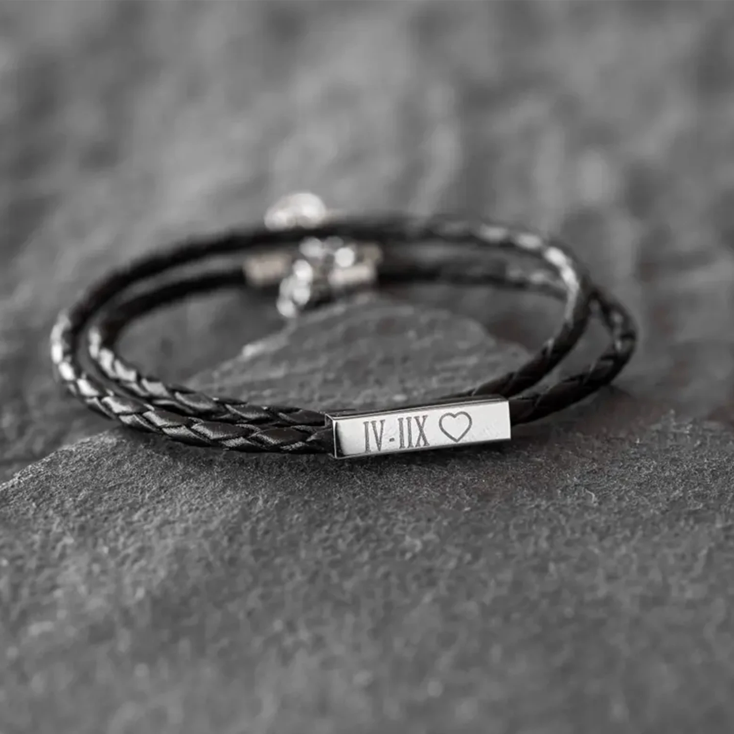 Personalized Leather Bracelet, Men's Engraved Bracelet, Black Engraving, Men's Custom Bracelet, Boyfriend Gift, Husband Gift