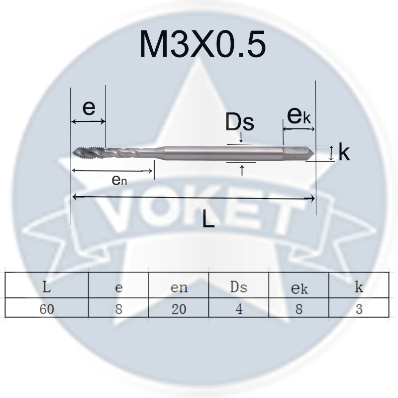 VOKET HSS DIN371 Spiral Fluted Tap M2 M2.5 M3 M4 M5 M6 M8 M10 M12 X0.4 X0.45 X0.5 X0.7 X0.8 X1 X1.75 Machine Screw Thread Taps