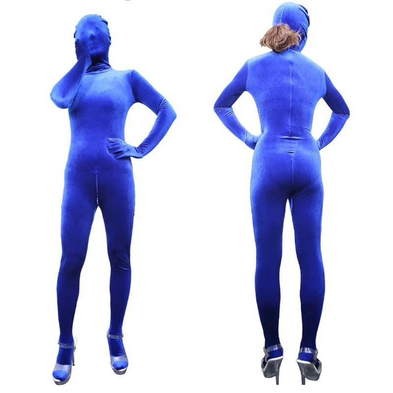 Unisex Elastic Velvet One Piece Tights Full Coat Zentai Separate Fingers Long Sleeve Zipper Open Crotch Bodysuit Winter Jumpsuit