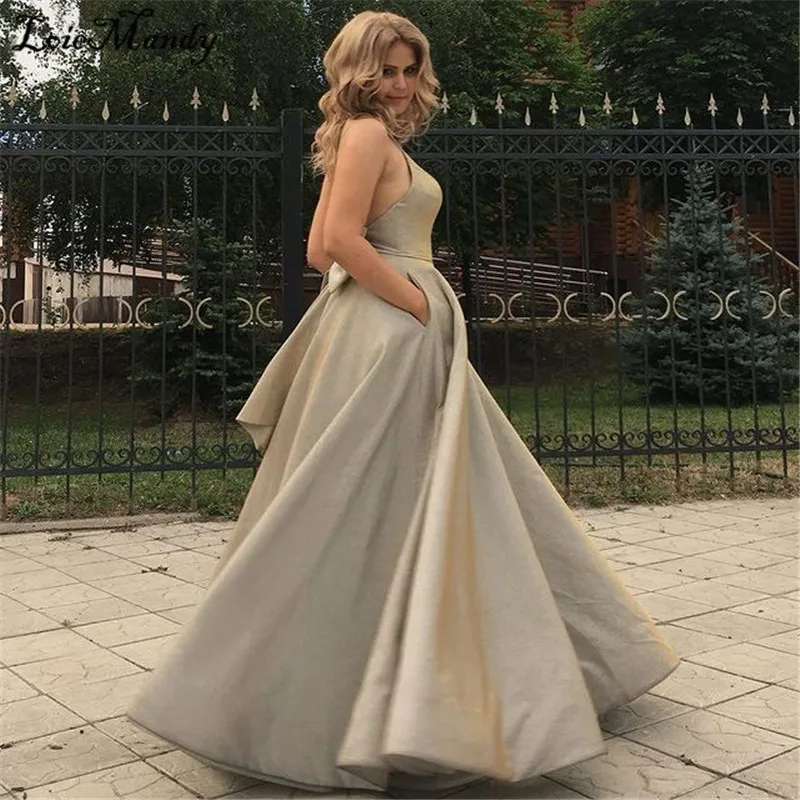 

Chraming V-neck Long Prom Dresses 2022 Sequined Dress Woman Party Night With Pocket Cheap Plus Size Vestidos de noche