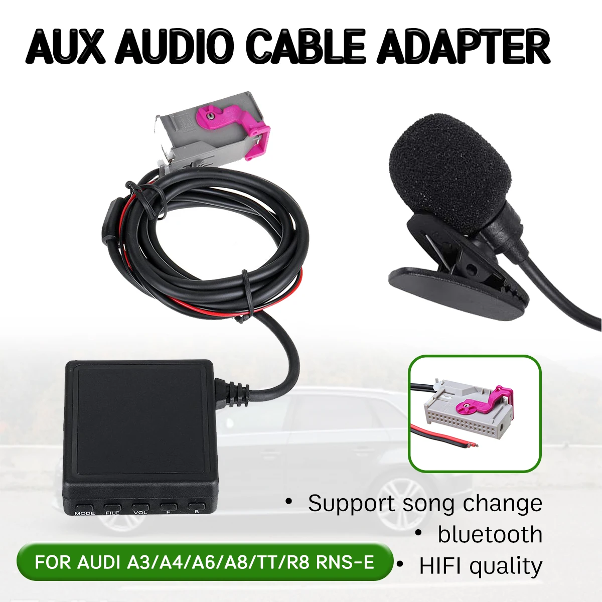 

bluetooth Aux Receiver Cable with USB,microphone Hands-free Aux Adapter for Audi A3 A4 A6 A8 TT R8 RNS-E for 32 pin Head Unit