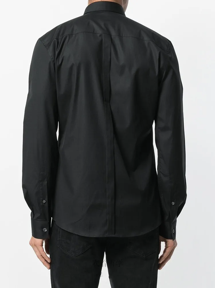 

Men's Long-Sleeve Shirt Spring And Autumn New Solid Color Clothing Design Lapel Side Zipper Stitching Long-Sleeve Shirt