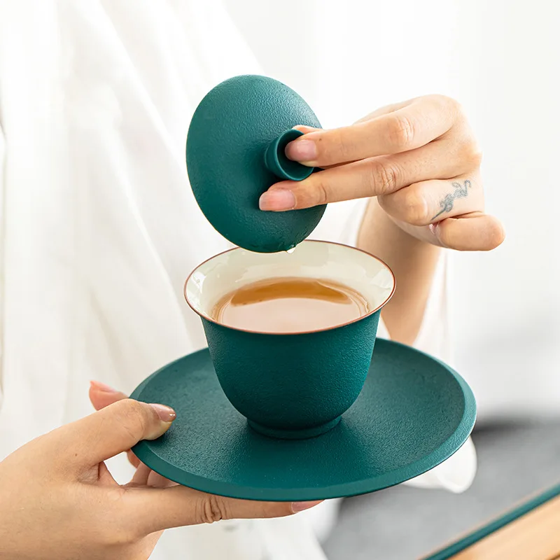 Gaiwan Tea Cup Puer Bowl Set Soup Tureen Mug Embryo Made Green Large Pears With Lid Porcelain Matcha Tableware Ceremony Chawan