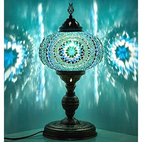 LaModaHome 2021 Handmade XL English Moroccan Mosaic Bohemian Boho Colorful Table Desk Bedside Lamp Lampshade Light Lighting, 23