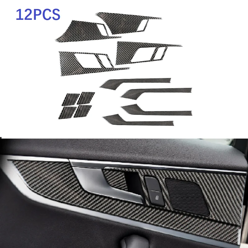 

12PCS Carbon Fiber Interior handle bowl cover trim For Audi A4 A4L B9 2017-2019