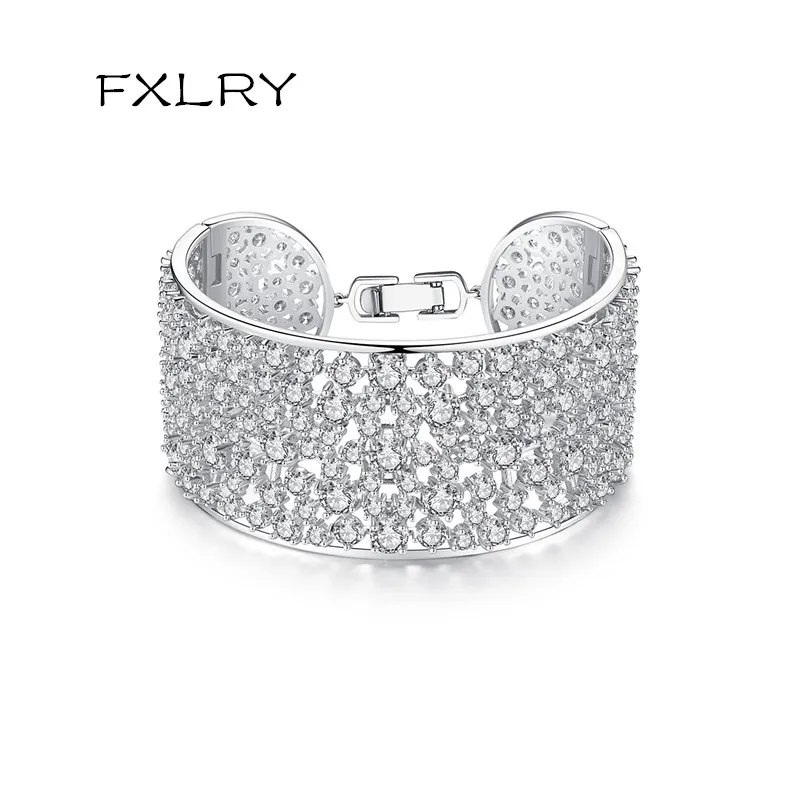 

FXLRY High Quality Solid Cubic Zirconia Luxury Vintage Temperament Bridal Wedding Bangles Bracelets For Women Fine Jewelry