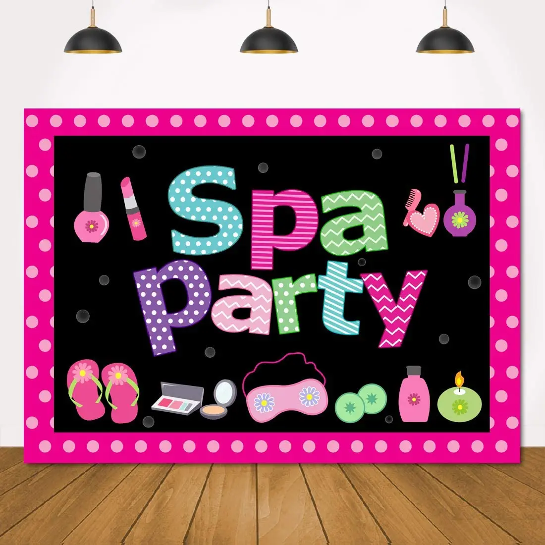 Spa Party Theme Backdrop Pamper Slumber Photo Booth Background Colorful Dots Makeup Favors Princess Girls Birthday Party Banner