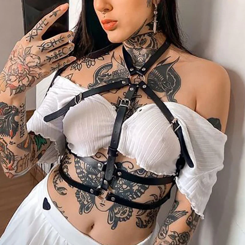 

Sexy Women Harness Belts PU Leather Chest Cage Bondage Strap Gothic Lingerie Garter Party Clubwear Bra Harness Suspender Belts