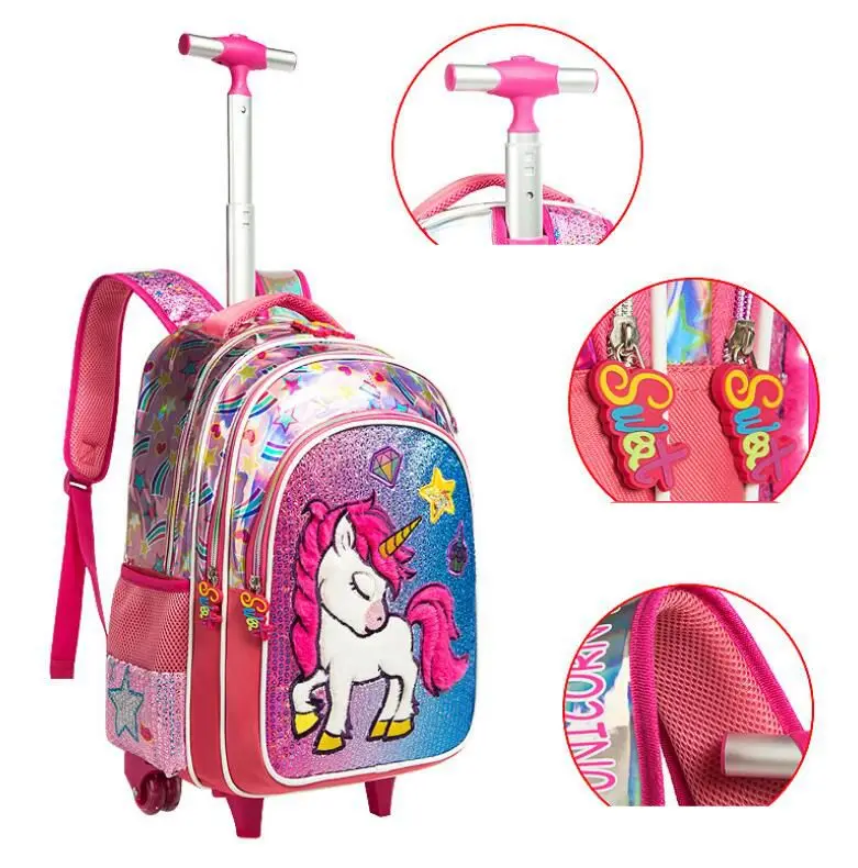 School wheeled backpack bag lunch bag set school Rolling backpack bag with wheels student school trolley backpack Bag for girls