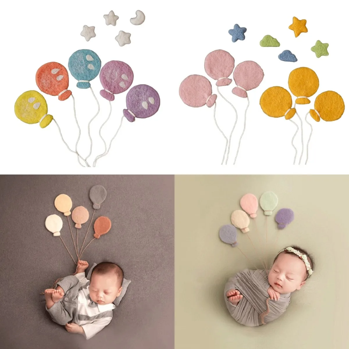 

Baby Wool Felt Balloon/Cloud Decorations Newborn Photography Props Infant Photo Shooting Accessories Handmade Crafts