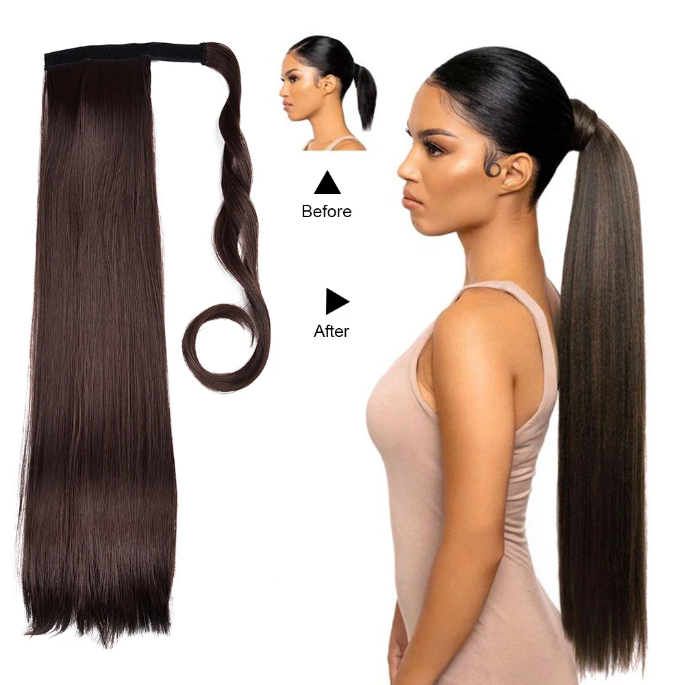 DinDong 24\'\' Synthetic Clip In Warp Ponytail Hair Extension Short Afro Kinky Drawstring Pony Tail  African American Hair Buns