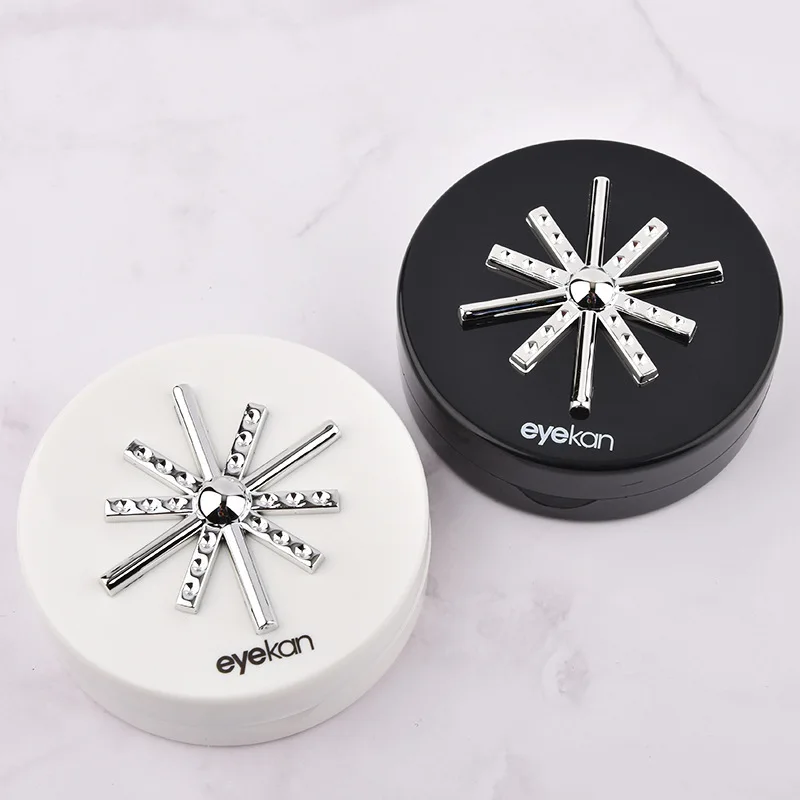 

2020 Bright starlight Round contact lens case with mirror storage box Lens container gift qualities Eye contacts case