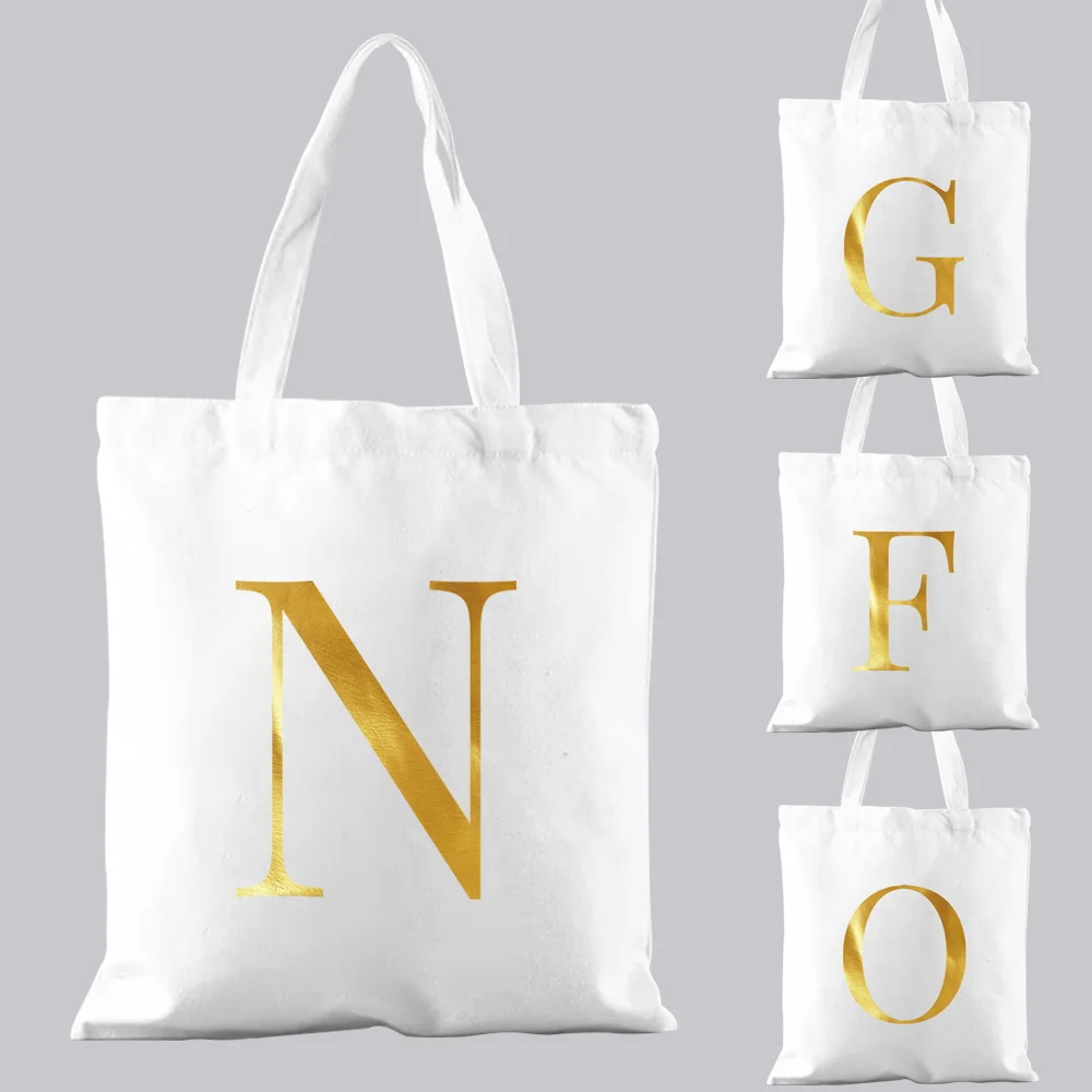 

Canvas Bag Shopping Bag Handbag Casual Shoulder Bag Commuter Reusable Gold Letter Pattern Printing Fashion Portable Tote Bag