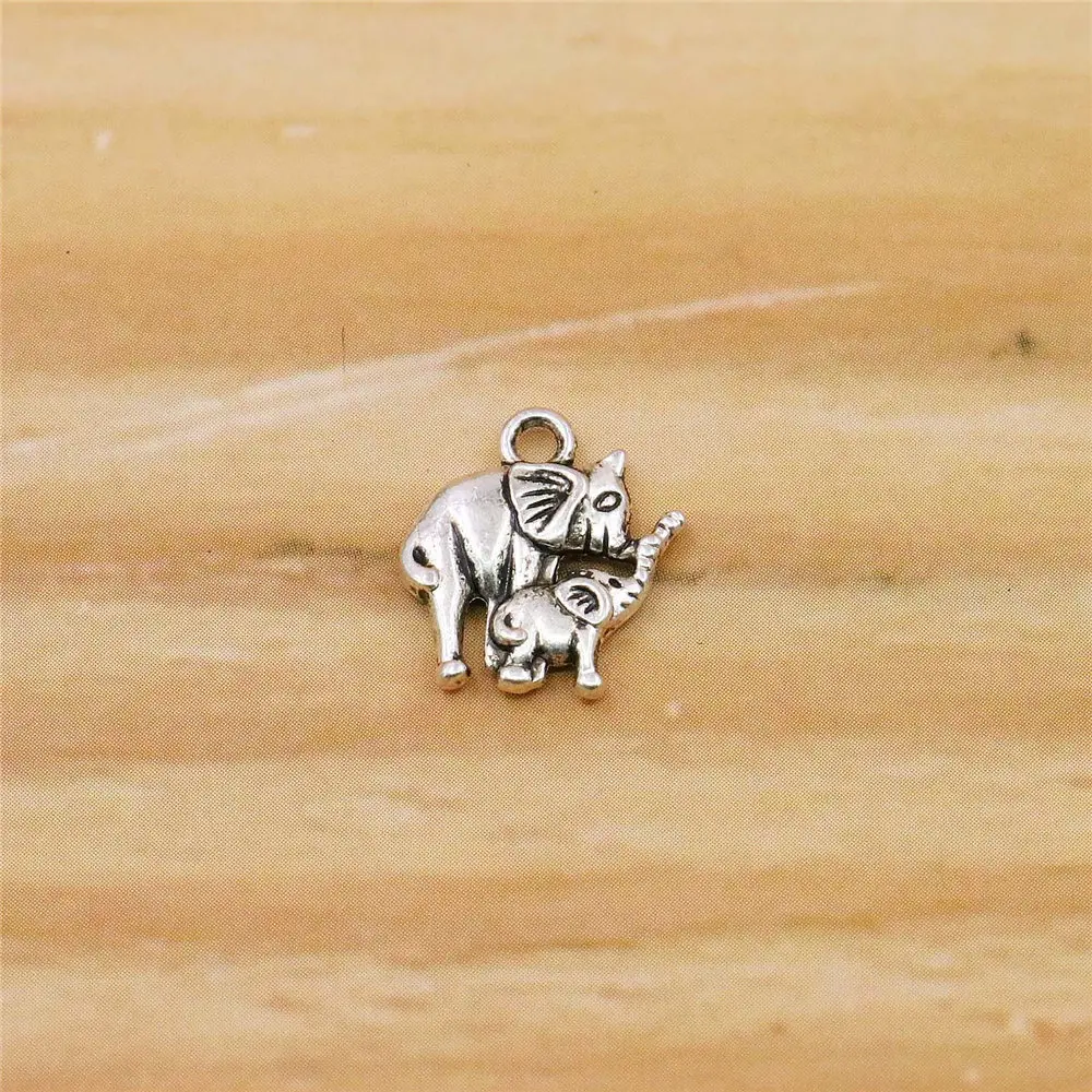 10PCS Della Lega Elephant Madre E Figlio Pendente Ferramenteria e attrezzi Raccordi Accessorio Argento-piastra Sciolto Perline FAI DA TE A Mano di Fatta Collana gioielli