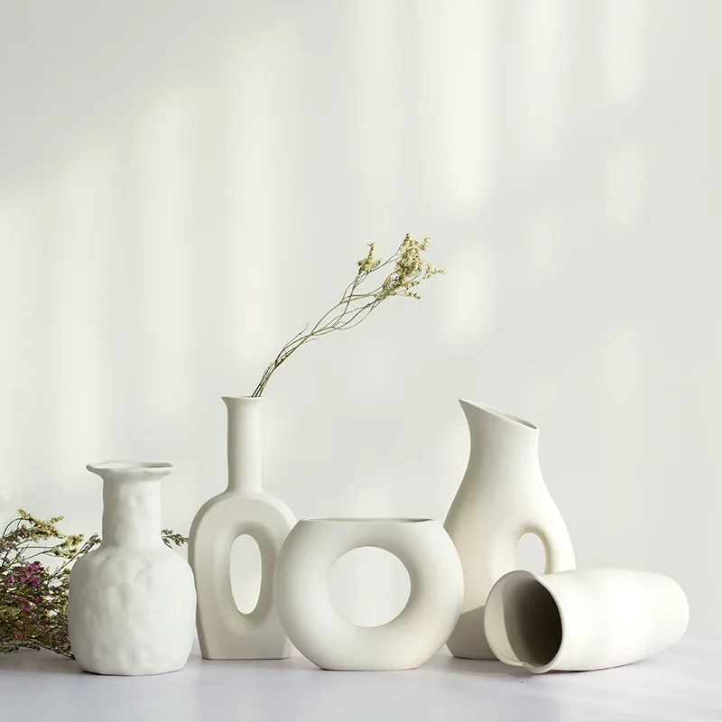 White Ceramic Vase Dried Flowers Small Fresh Living Room Flower Arrangement Starry Table Home Decoration Pendulum