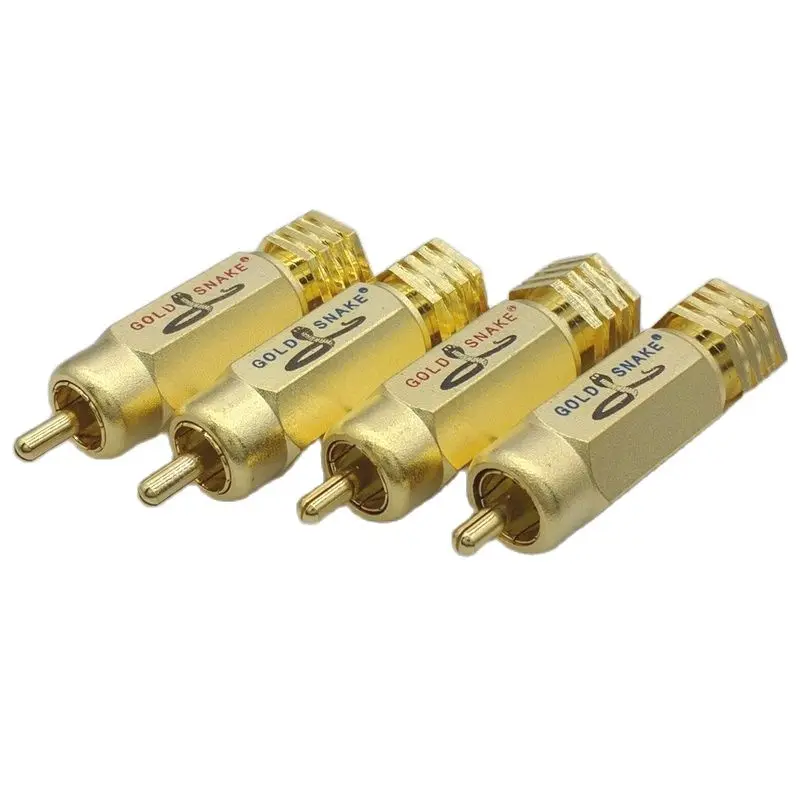 RCA Plug Connector Adapter Gold plated Gold Snake Sturdy DIY Welding Audio Video RCA Connector 4pcs/lot