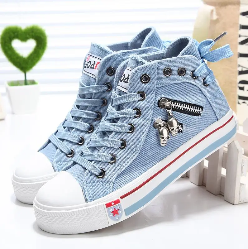 Women Fashion Sneakers Denim Canvas Shoes Spring/Autumn Casual Shoes Trainers Walking Skateboard Lace-up Shoes Femmes