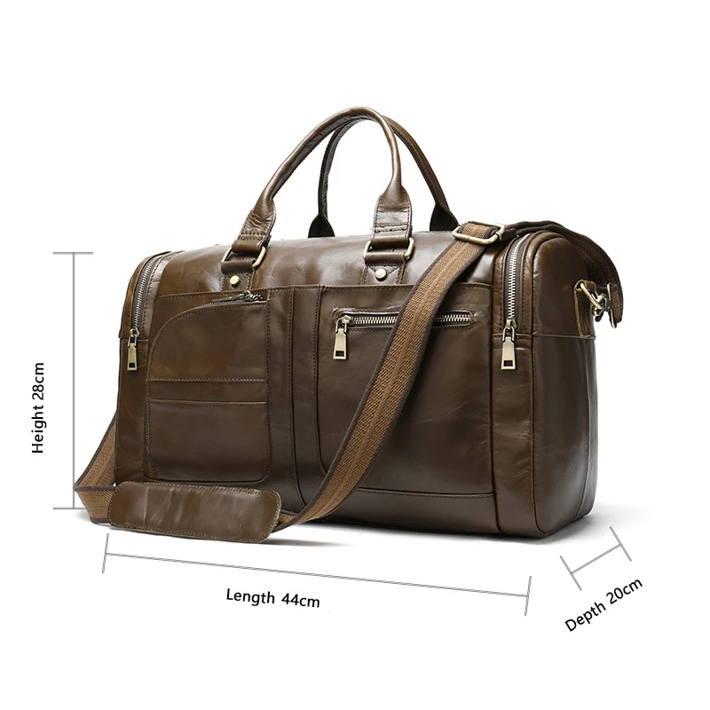 Men's Genuine Leather Travel Bag Multifunction Retro   Square Duffle Bag Male Business Trip Zipper Pocket   Handbags