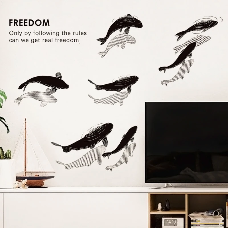 Creative Chinese Ink Small Fish Wall Stickers Living Room Sofa Wall Decor Bedroom Stickers Self-adhesive Home Decor Room Decor