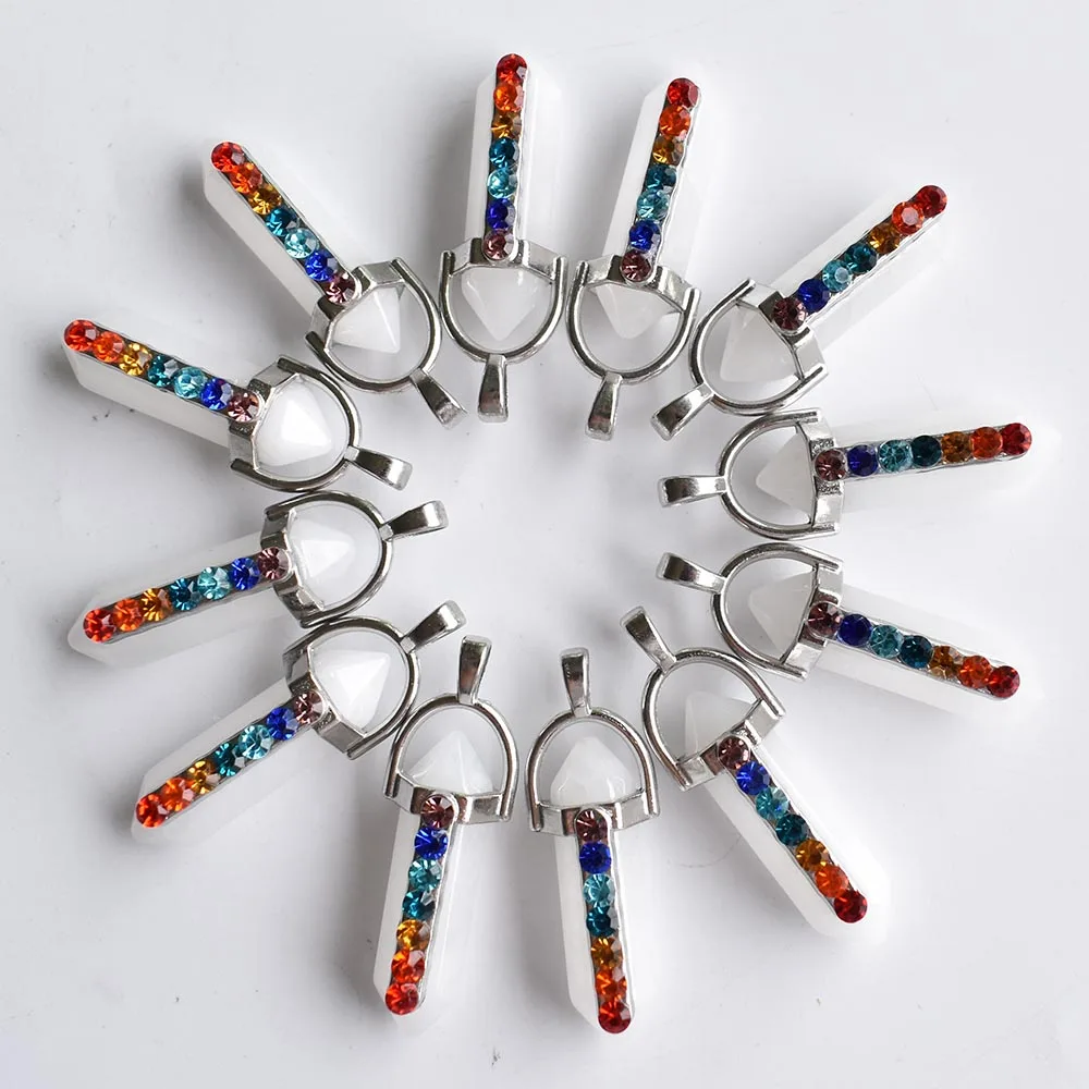7 Chakra Naturstein Lapislazuli Tigerauge Quarz Obsidian Anhänger für DIY Schmuckherstellung Halsketten Zubehör 24 Stück/Lot Großhandel – Detail 4