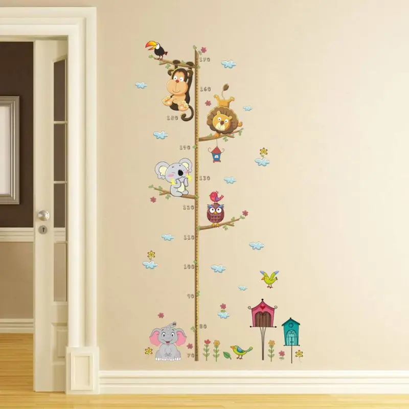 Cartoon Animal Kids Height Measure Decal Removable Wall Stickers DIY Kindergarten Wallpaper Home Kids Room Decoration Dropship