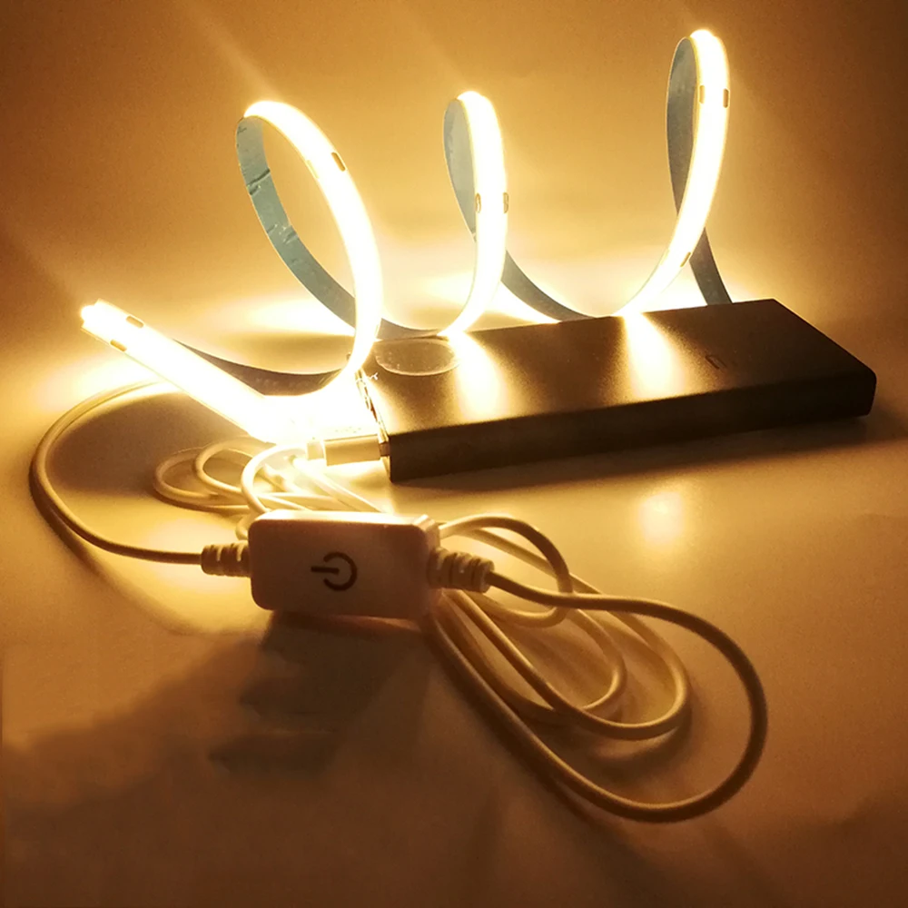 DC5V Dimmable COB LED Strip Light USB Powered with ON/OFF Switch LED Tape Ribbon 320 Leds Rope High Density FOB Linear Light