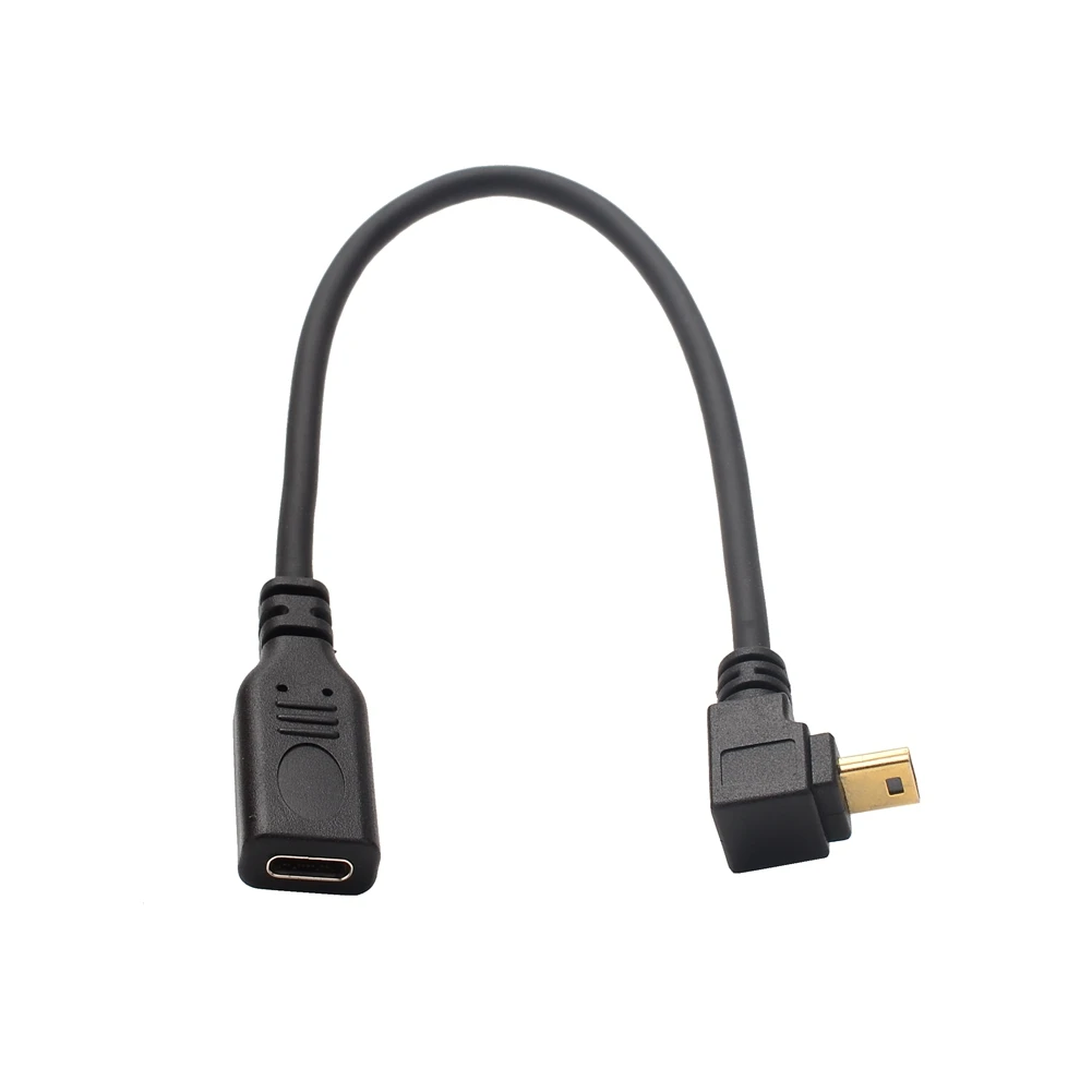 Mini USB Cable 5Pin Male To USB 3.1 Type C Female Right & Left Angle Mini USB 2.0 Data Adapter Converter 3A Charging Cable 25cm