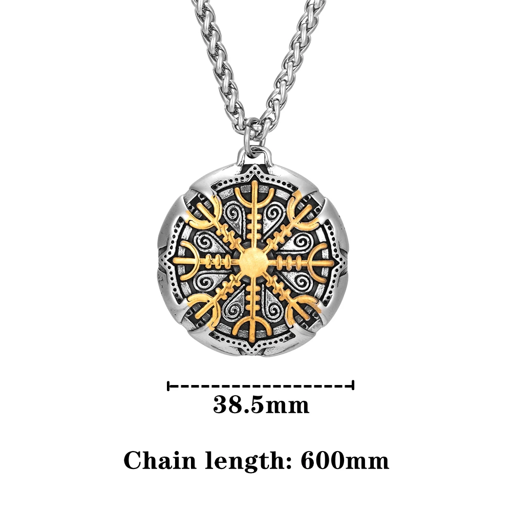 Nordische Runen Vegvisir Kompass-Halskette für Männer, verblasst nie, Edelstahl, Wikinger-Dreizack-Amulett-Anhänger, isländischer Vintage-Schmuck – Detail 3