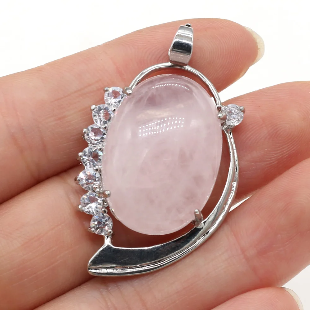 Fashion Natural Crystal Stone Pendant Oval Shape Charms Metal Alloy Pendant for Making Jewelry Necklace Accessories 25x40mm