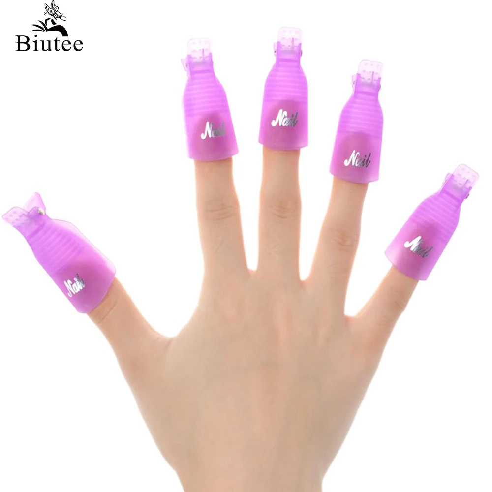 

Biutee 10PC Nail Art Plastic Gel Nail Polish Remover Soak Off Cap Clip UV Gel Polish Wrap Tool for removal of varnish